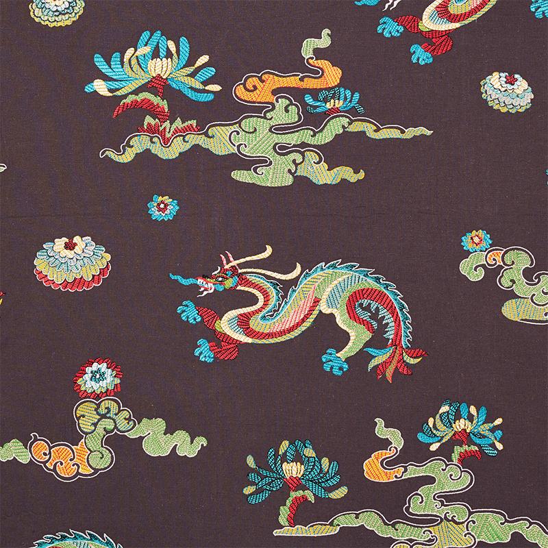 Schumacher Hanlun Dragon Embroidery Charcoal Fabric