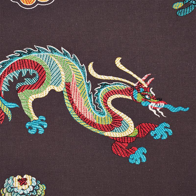 Schumacher Hanlun Dragon Embroidery Charcoal Fabric