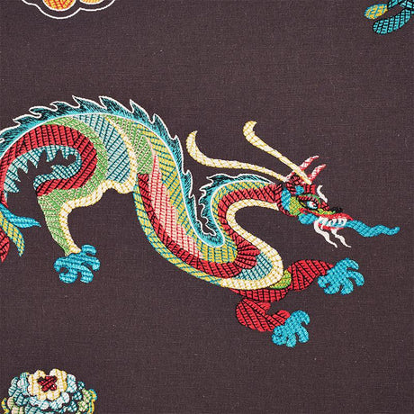 Schumacher Hanlun Dragon Embroidery Charcoal Fabric
