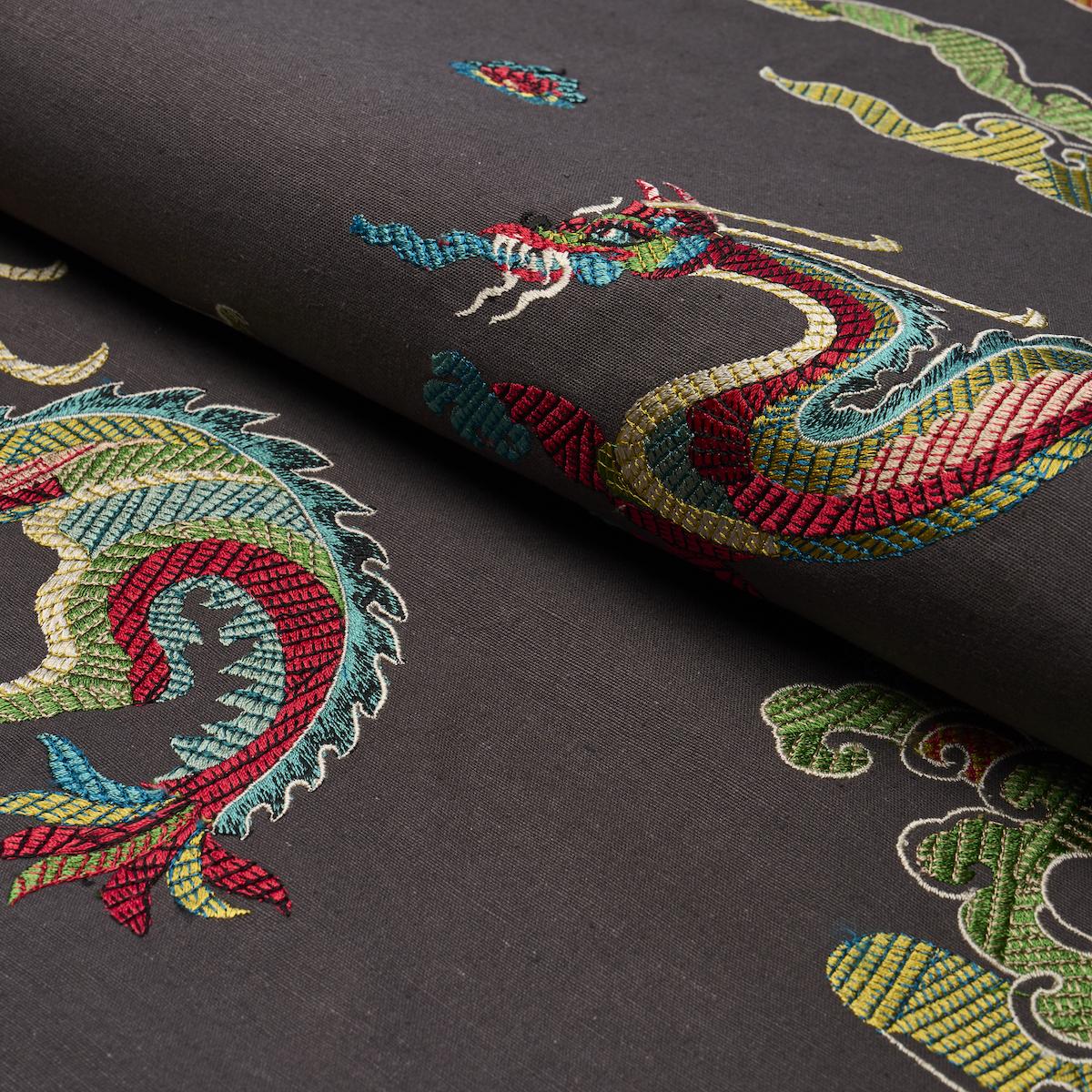 Schumacher Hanlun Dragon Embroidery Charcoal Fabric