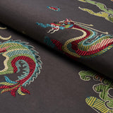 Schumacher Hanlun Dragon Embroidery Charcoal Fabric