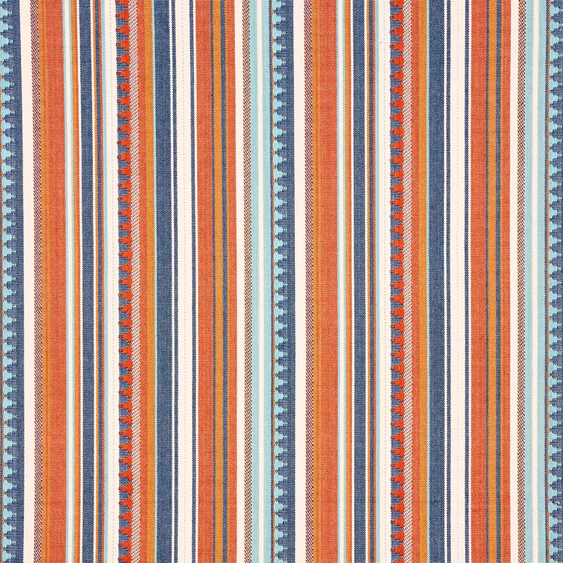 Schumacher Zuni Stripe Blue & Orange Fabric