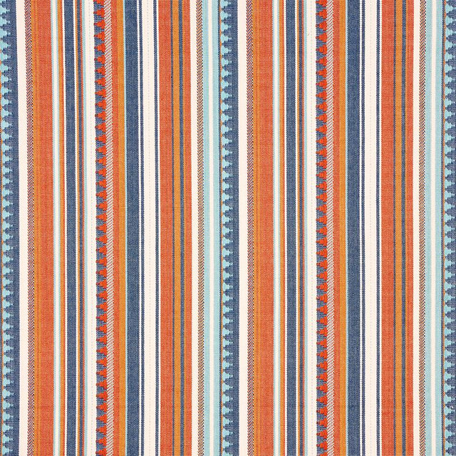 Schumacher Zuni Stripe Blue & Orange Fabric