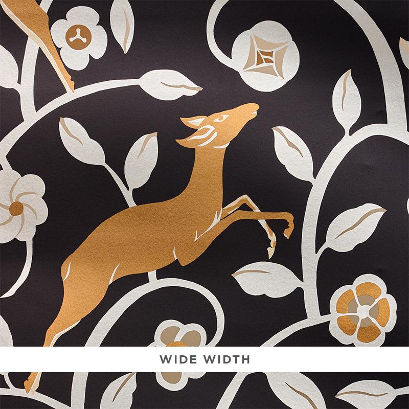 Schumacher Les Gazelles Au Bois Vinyl Noir Wallpaper