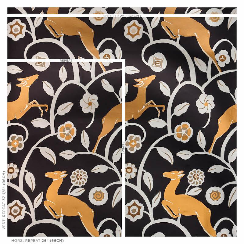 Schumacher Les Gazelles Au Bois Vinyl Noir Wallpaper