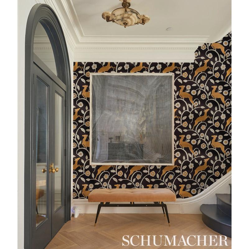 Schumacher Les Gazelles Au Bois Vinyl Noir Wallpaper