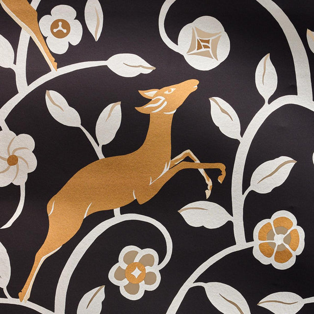 Schumacher Les Gazelles Au Bois Vinyl Noir Wallpaper