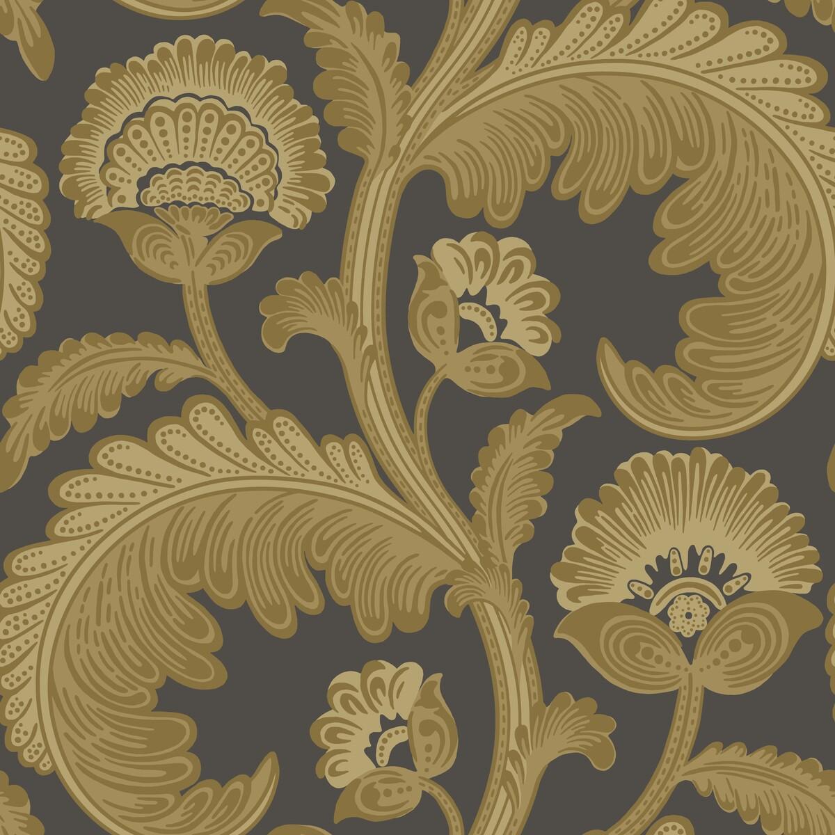 Cole & Son Fanfare Flock Ochre/Char Wallpaper