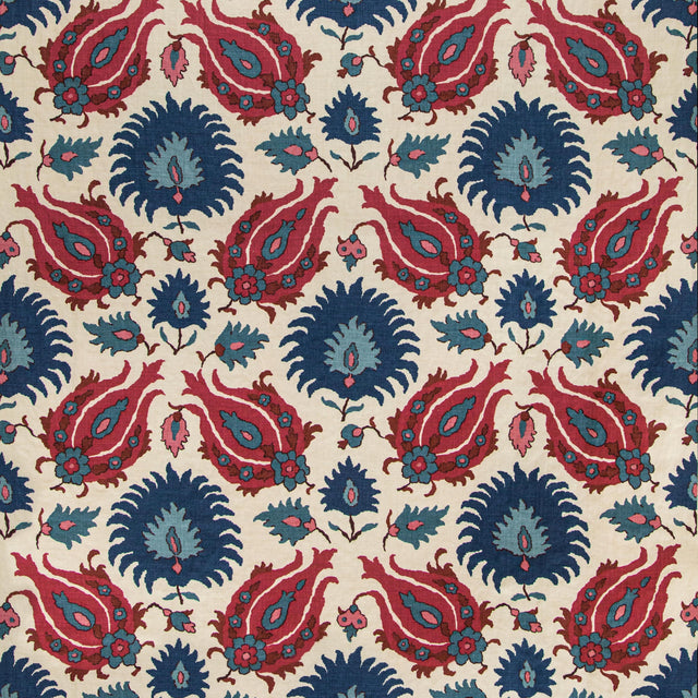 Brunschwig & Fils KASHMIRI LINEN PRINT NAVY/BERRY Fabric