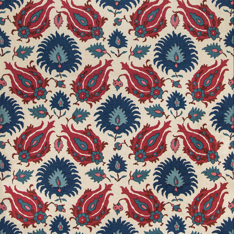 Brunschwig & Fils KASHMIRI LINEN PRINT NAVY/BERRY Fabric