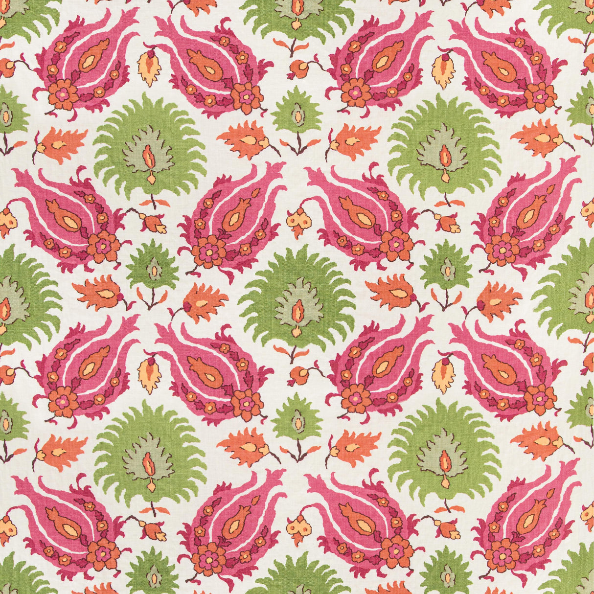 Brunschwig & Fils KASHMIRI LINEN PRINT PINK/GREEN Fabric