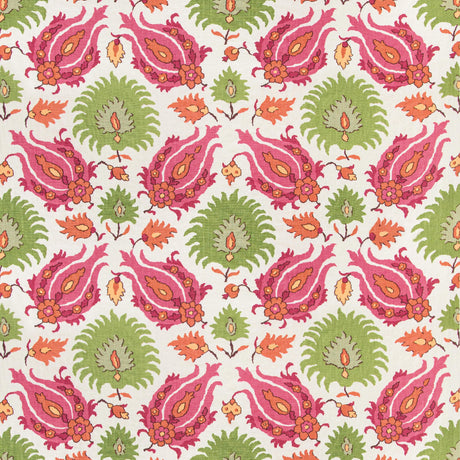 Brunschwig & Fils KASHMIRI LINEN PRINT PINK/GREEN Fabric