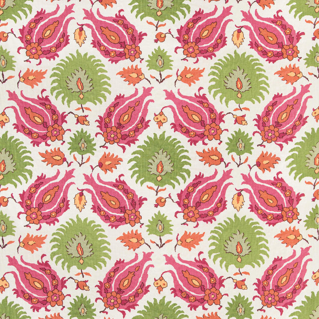 Brunschwig & Fils KASHMIRI LINEN PRINT PINK/GREEN Fabric