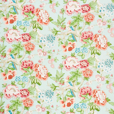 Schumacher Bermuda Blossoms Aqua Fabric