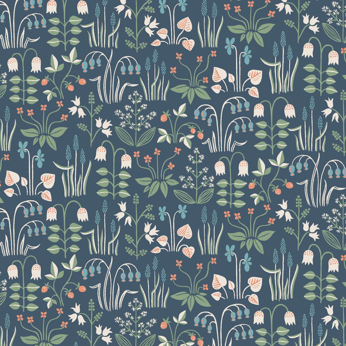Borastapeter Strawberry Field Navy Wallpaper