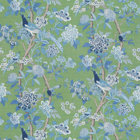G P & J Baker HYDRANGEA BIRD (ARCHIVE) EMERALD/BLUE Fabric
