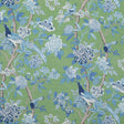 G P & J Baker HYDRANGEA BIRD (ARCHIVE) EMERALD/BLUE Fabric