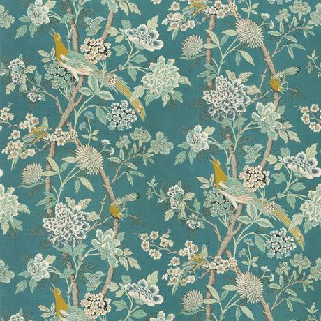G P & J Baker HYDRANGEA BIRD (ARCHIVE) TEAL Fabric