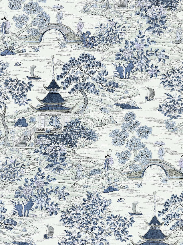 Scalamandre Satomi Hand Block Print Evening Blue Fabric
