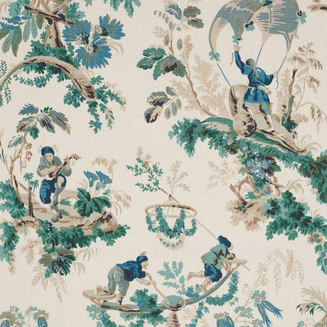 Schumacher Plaisirs De La Chine Emerald & Peacock Fabric