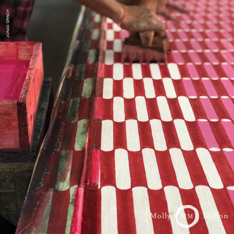 Schumacher Luna Hand Block Print Pink & Red Fabric