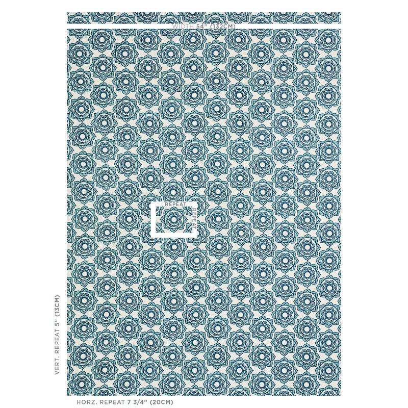 Schumacher Rose Hand Block Print Blue Fabric