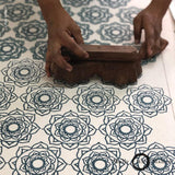 Schumacher Rose Hand Block Print Blue Fabric