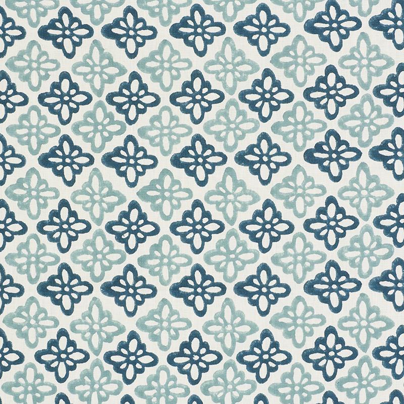 Schumacher Pattee Hand Block Print Blue Fabric