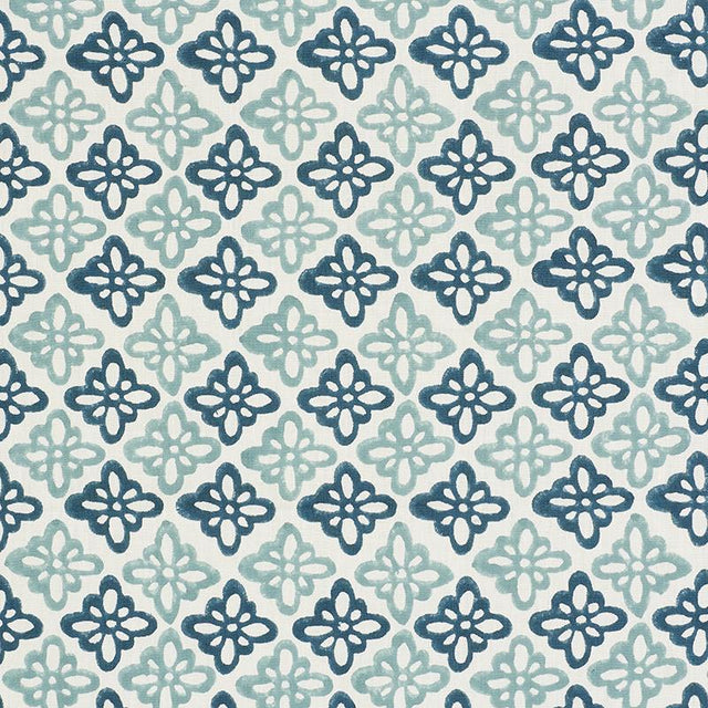 Schumacher Pattee Hand Block Print Blue Fabric