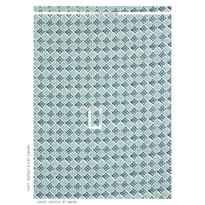 Schumacher Pattee Hand Block Print Blue Fabric