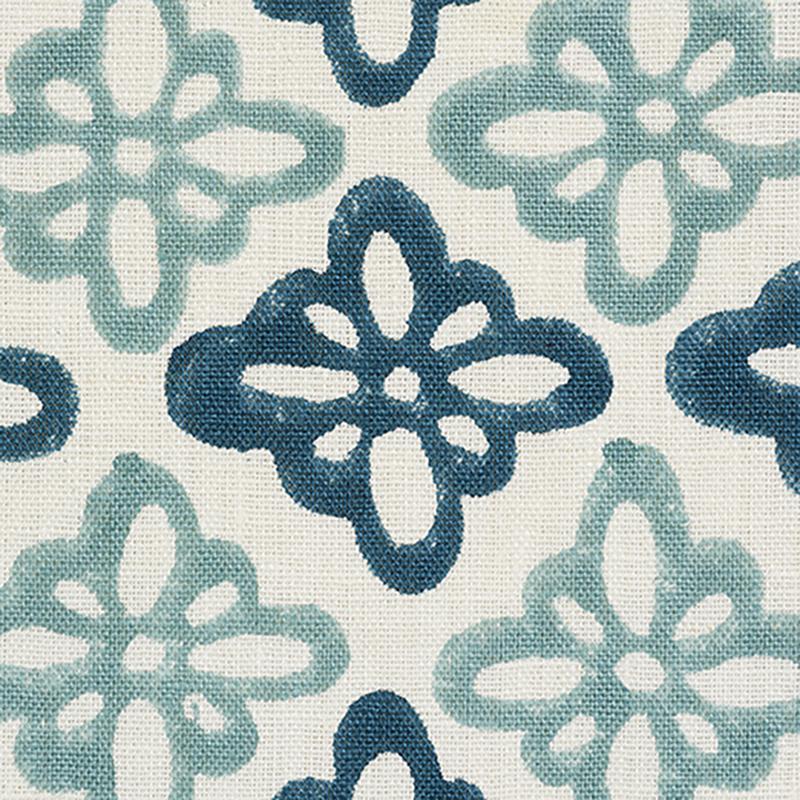 Schumacher Pattee Hand Block Print Blue Fabric