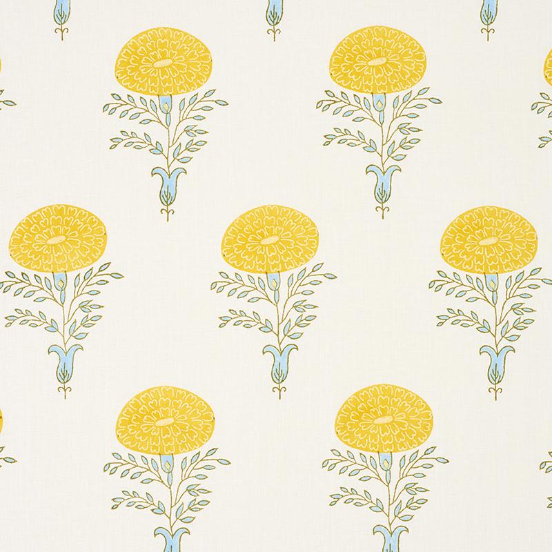 Schumacher Marigold Hand Block Print Yellow Fabric