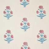 Schumacher Poppy Hand Block Print Rose & Sky Fabric