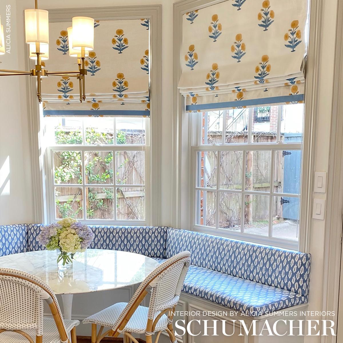 Schumacher Poppy Hand Block Print Mustard & Sky Fabric