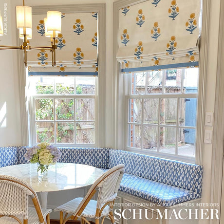 Schumacher Poppy Hand Block Print Mustard & Sky Fabric