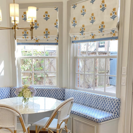 Schumacher Poppy Hand Block Print Mustard & Sky Fabric