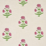 Schumacher Poppy Hand Block Print Rose & Grass Fabric