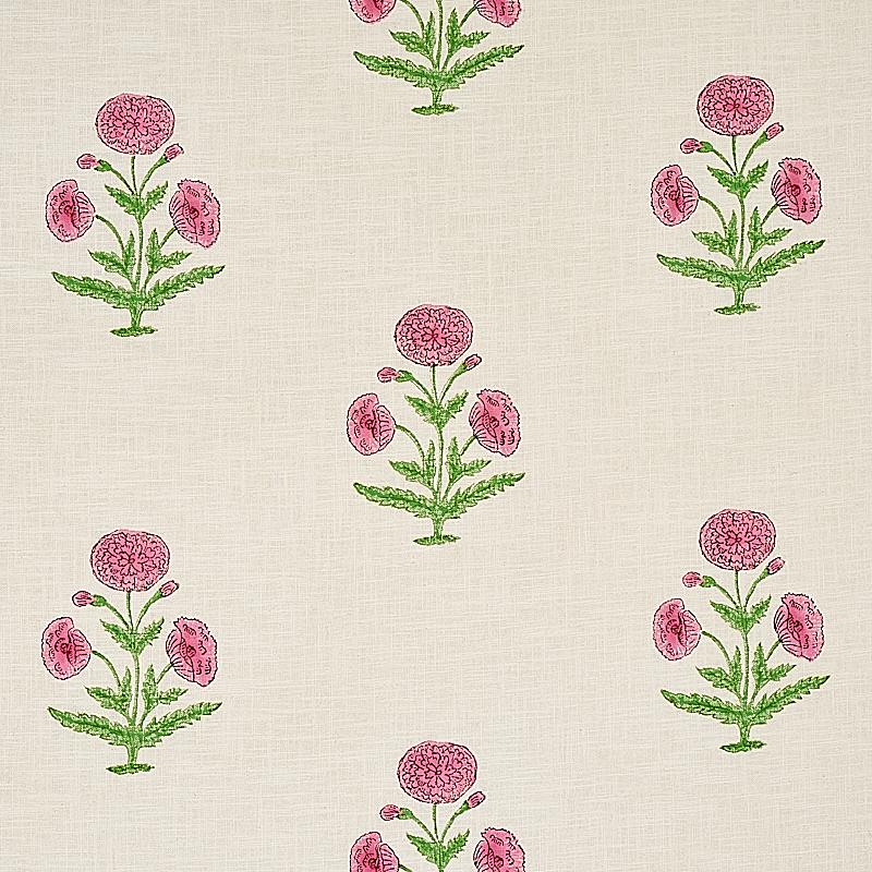 Schumacher Poppy Hand Block Print Rose & Grass Fabric