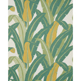 Schumacher Tropical Isle Green On Ivory Fabric