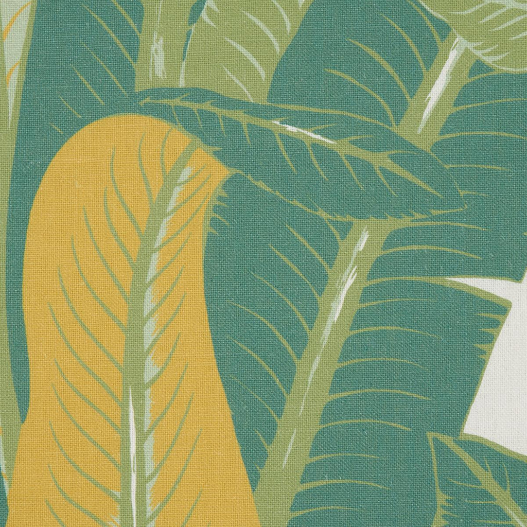 Schumacher Tropical Isle Green On Ivory Fabric