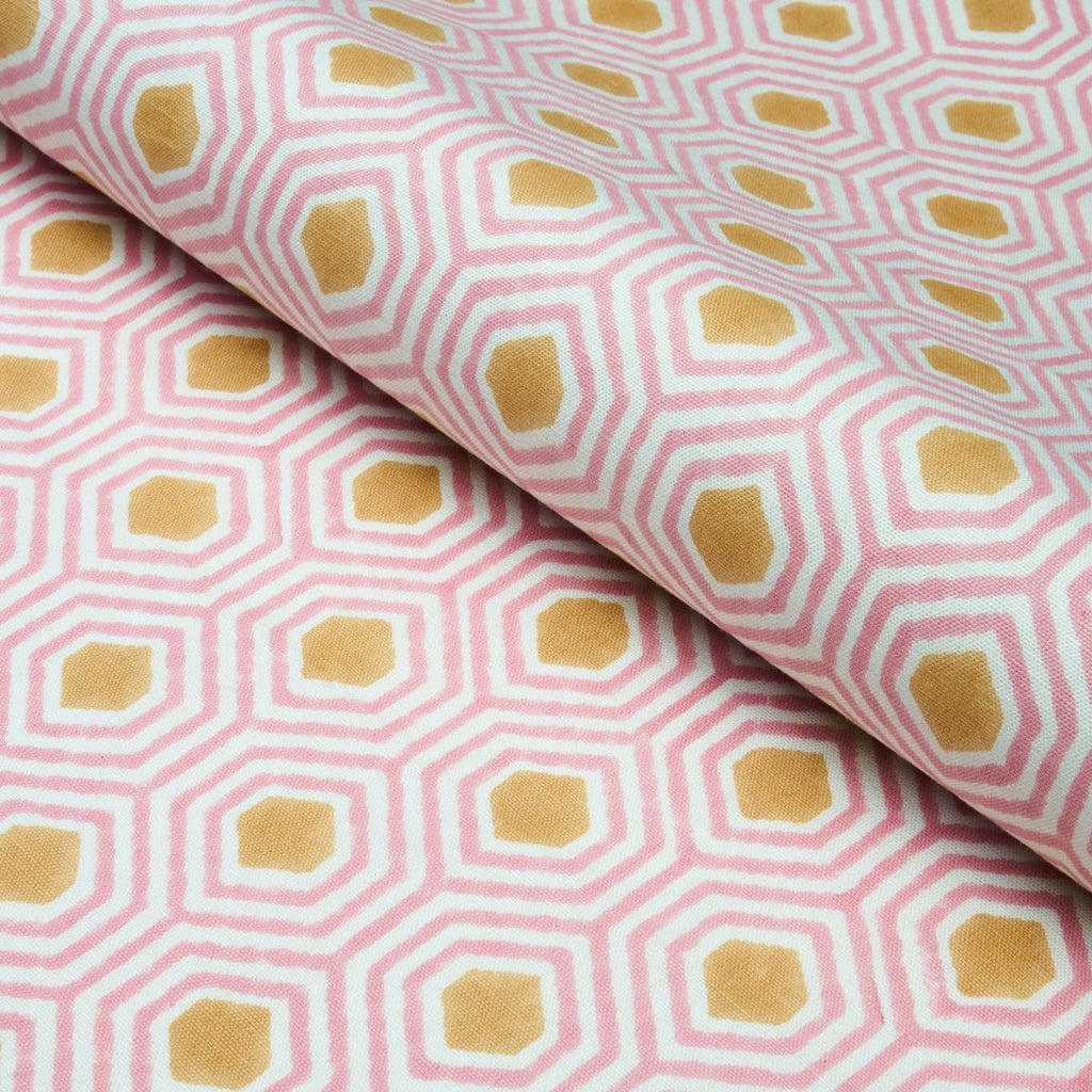 Schumacher Otis Hand Print Pink & Gold Fabric