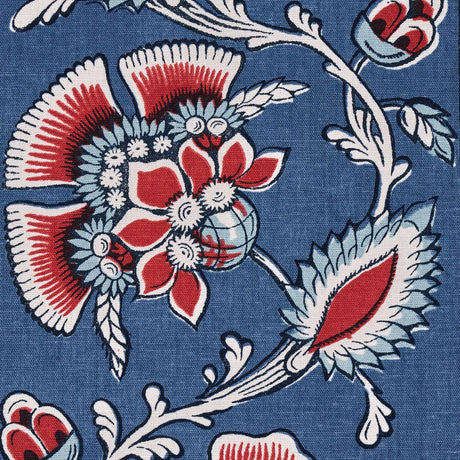 Schumacher Marielle Vine Denim & Red Fabric