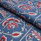 Schumacher Marielle Vine Denim & Red Fabric