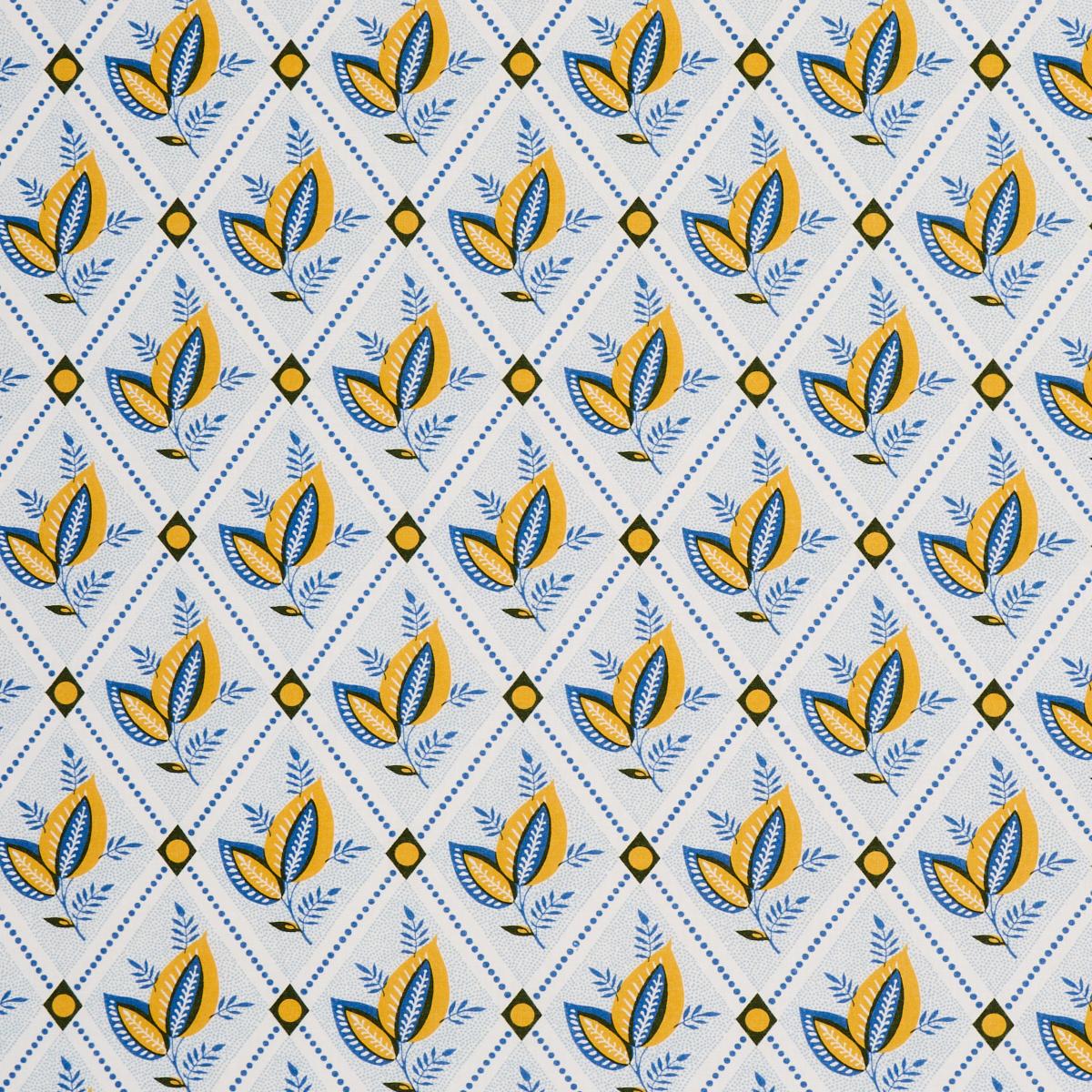 Schumacher Basile Trellis Yellow & Blue Fabric