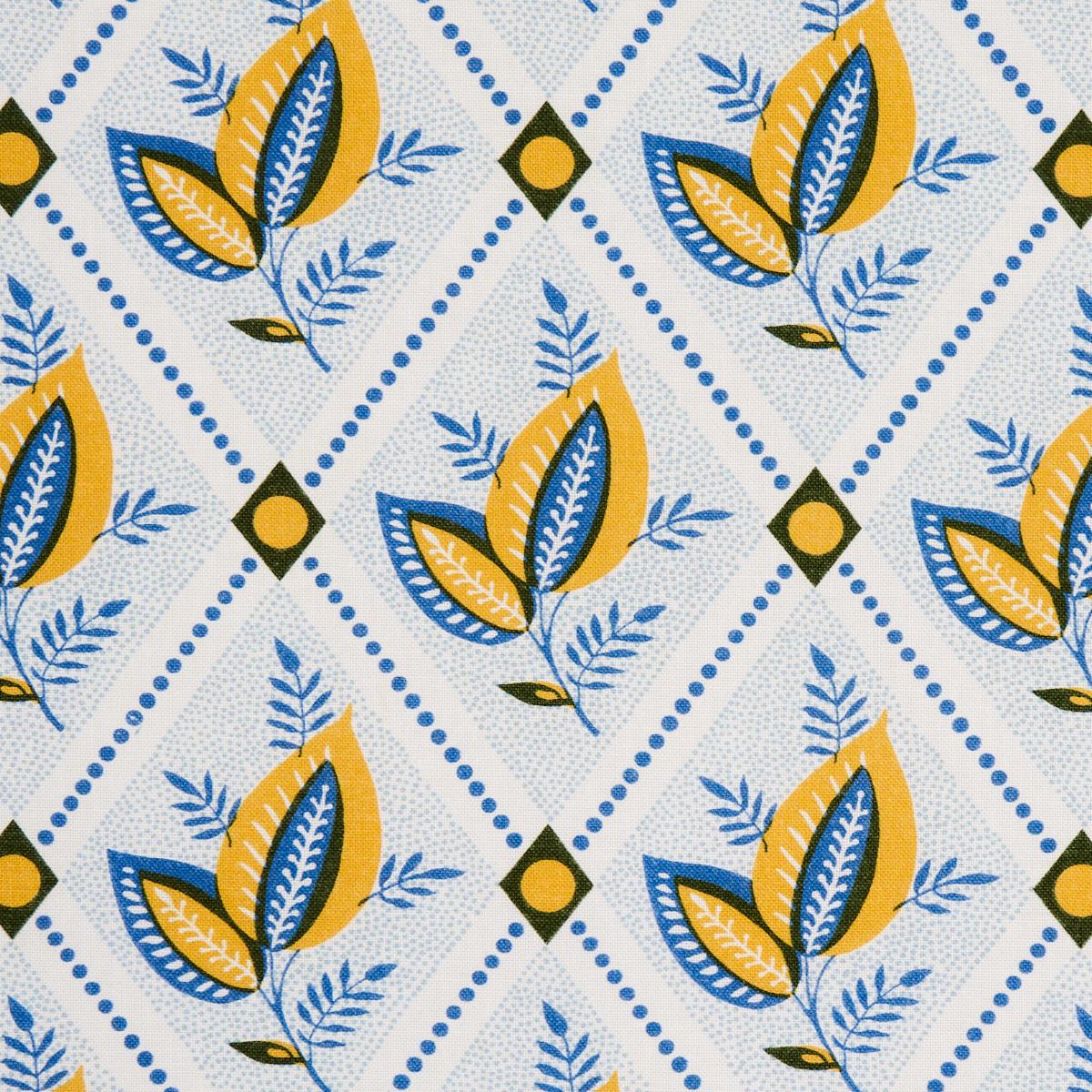 Schumacher Basile Trellis Yellow & Blue Fabric