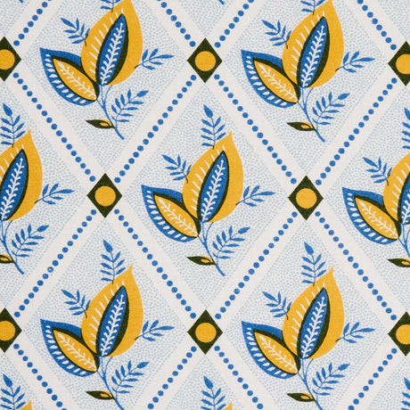 Schumacher Basile Trellis Yellow & Blue Fabric