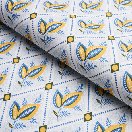 Schumacher Basile Trellis Yellow & Blue Fabric