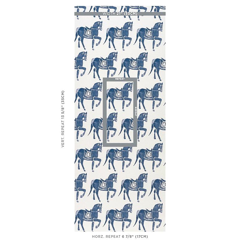Schumacher Marwari Horse Navy Wallpaper