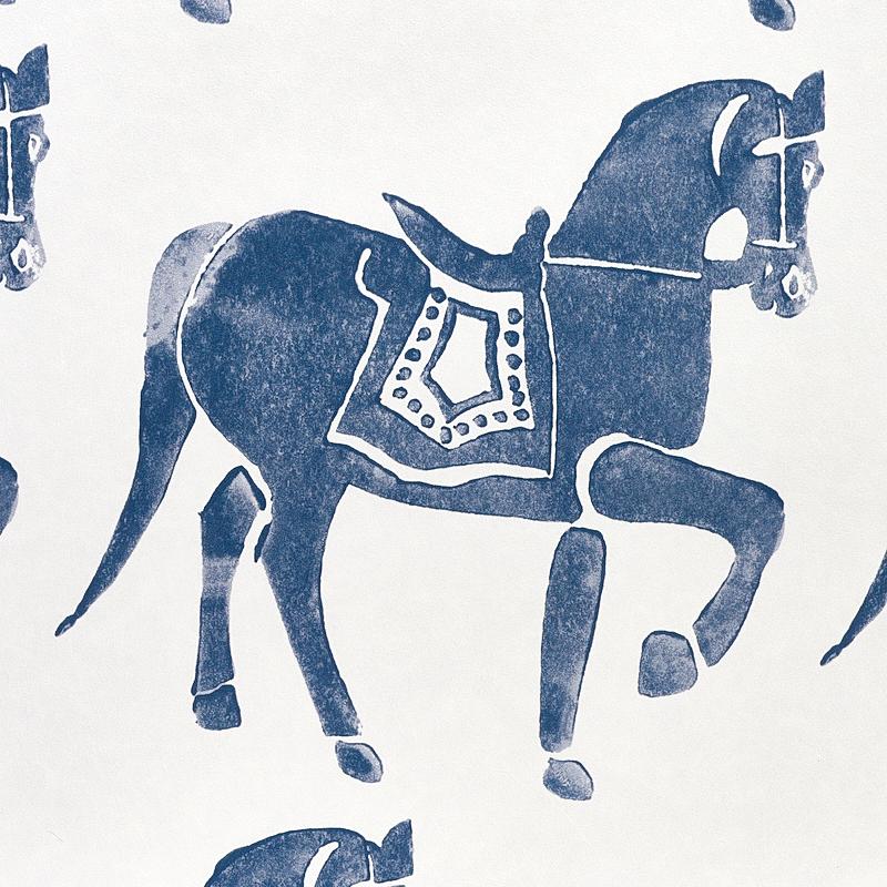 Schumacher Marwari Horse Navy Wallpaper