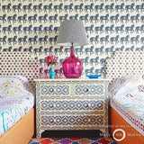 Schumacher Marwari Horse Navy Wallpaper
